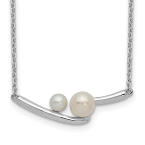 Sterling Silver Rhodium-plated FWC Pearl Bar with  1in ext Necklace