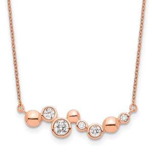 Sterling Silver Rose Gold-plated Cubic Zirconia with 1in ext Fancy Bar Necklace