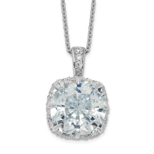 Sterling Silver 18in Rhodium-plated FancyGallery Cubic Zirconia Cushion Necklace