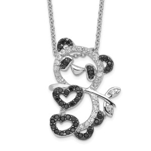 Cheryl M Sterling Silver Rhodium-plated with Black Rhodium Accent Brilliant-cut Black and White Cubic Zirconia Panda 18 Inch Necklace