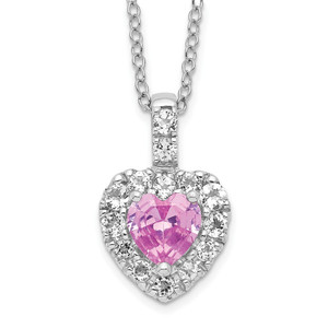 Sterling Silver Created Pink Sapphire and White Topaz Heart Necklace