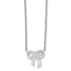 Sterling Silver Cubic Zirconia Bow on Rolo Chain