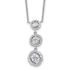 Sterling Silver Rhodium-plated Fancy 16in with 2in ext Cubic Zirconia Dangle Necklace
