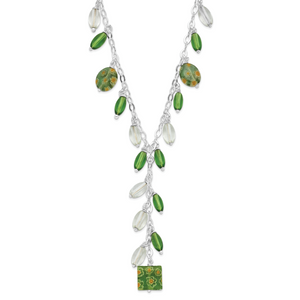 Sterling Silver Green Crystal Fancy Drop Necklace