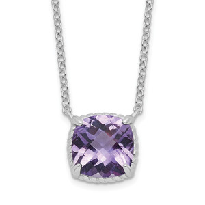 Sterling Silver Rhodium-plated Square Amethyst with 2 in ext. Necklace