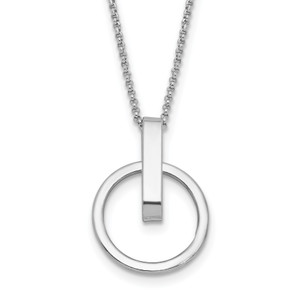 Leslie's Sterling Silver Rh-plat Polished with 2in ext. Circle Pendant Necklac