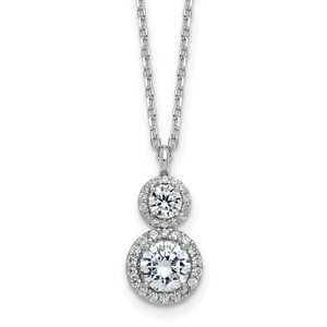 Cheryl M Sterling Silver Rhodium-plated Polished Double Round Cubic Zirconia Halo with 2 Inch Extension Necklace