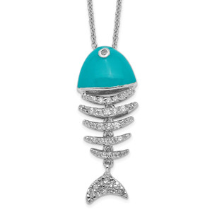 Cheryl M Sterling Silver Rhodium-plated Enameled Brilliant-cut Cubic Zirconia Fish 18 Inch Necklace