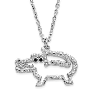 Sterling Silver Rhodium-plated Cubic Zirconia Crocodile with 2 in ext Necklace