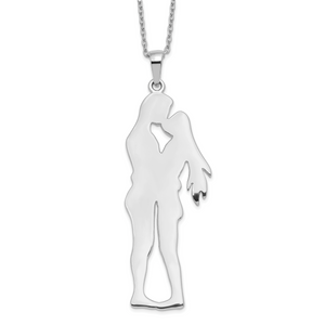 Sterling Silver Rhod Plated Valentine Lovers Pendant Necklace