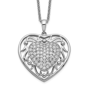 Sentimental Expressions Sterling Silver Rhodium-plated Antiqued Cubic Zirconia To My Granddaughter 18in Heart Necklace
