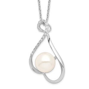 Sterling Silver Rhodium-plated 9-10mm White FWC Pearl Cubic Zirconia  Necklace