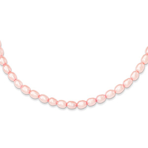 Sterling Silver Rhodium-plated 4-5mm Pink Rice Freshwater Cultured Pearl Children's Necklace