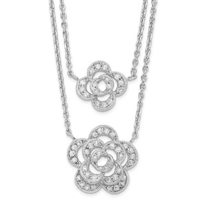Sterling Silver Rhodium-plated Multi-Strand Cubic Zirconia Floral with 2in ext Necklace