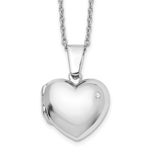 White Ice Sterling Silver Rhodium-plated 18 Inch Diamond Heart Locket Necklace with 2 Inch Extender