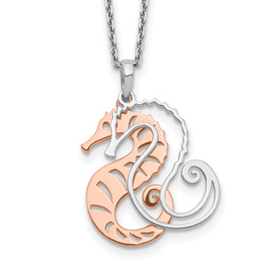 Sterling Silver Rose-tone Seahorse with  2in ext. Necklace