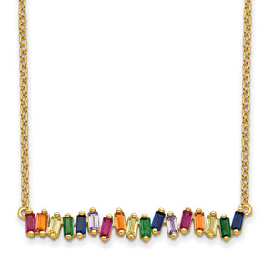 Prizma Sterling Silver Gold-tone 14K Flash Gold-plated 16 inch Colorful Cubic Zirconia Bar Necklace with 2 inch Extender