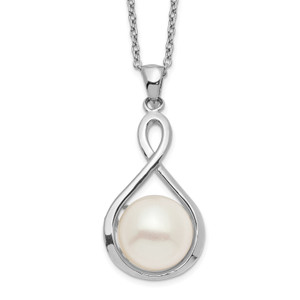 Sterling Silver Rhod-plat 10-11mm White FWC Pearl Necklace