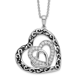 Sentimental Expressions Sterling Silver Rhodium-plated Cubic Zirconia Antiqued My Blended Family 18in. Necklace