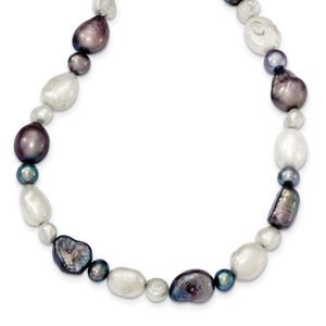 Sterling Silver White and Grey FW Cultured Pearl Necklace