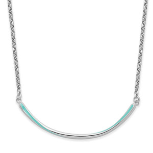 Leslie's Sterling Silver Rhodium-pl Aqua Enameled with 1.5in ext. Necklace