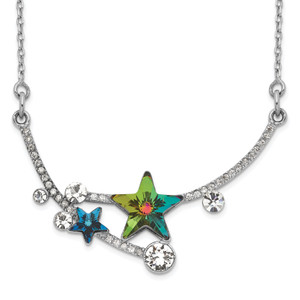 Sterling Silver RH-plated Multi-color Crystal Star with 2in ext Necklace