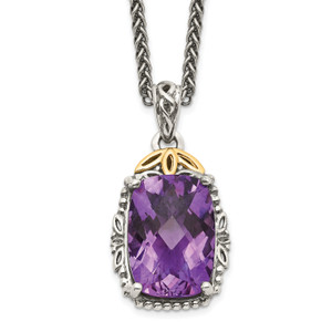 Shey Couture Sterling Silver with 14K Accent 18 Inch Antiqued Cushion Amethyst Necklace