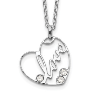 Sterling Silver Cubic Zirconia  LOVE Heart Necklace