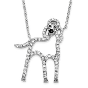 Sterling Silver Rhodium-plated Cubic Zirconia Poodle Dog 18 inch Necklace
