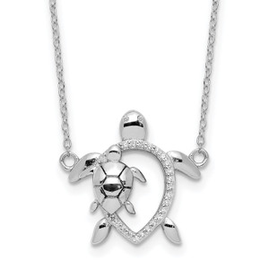 Sterling Silver Rhodium-plated Polished Cubic Zirconia Turtles 16 inch with a 2 inch extention Necklace