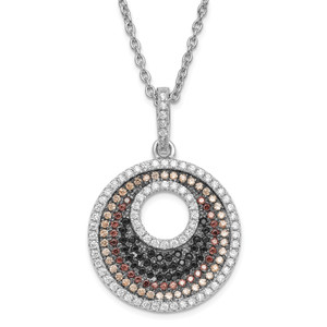 Sterling Silver & Multicolor Cubic Zirconia True Fire Circle with  2in ext Necklace