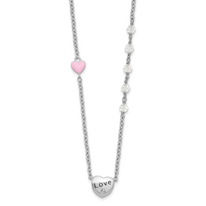 Sterling Silver Rh-plated Crystal and Enamel LOVE with 1in ext Child Necklace