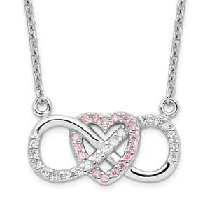 Sterling Silver Rhodium-plated with Cubic Zirconia Heart with Infinity Symbol Necklace