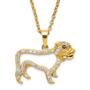 Sterling Silver Gold Plated White Cubic Zirconia Bull Dog Pendant Necklace