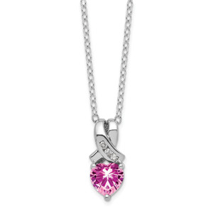 SS Created Pink Sapphire & Diamond Necklace