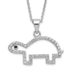 Sterling Silver Turtle with Black & White Cubic Zirconia Pendant Necklace
