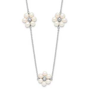 Sterling Silver RH-plated 4-5mm FWC Pearl Flower with 1.75in ext Necklace