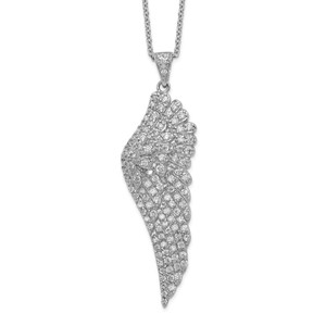 Cheryl M Sterling Silver Rhodium-plated Brilliant-cut Cubic Zirconia Angel Wing 18 Inch Necklace