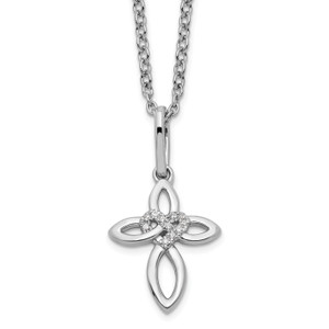 White Ice Sterling Silver Rhodium-plated 18 Inch Diamond Cross with Heart Necklace with 2 Inch Extender