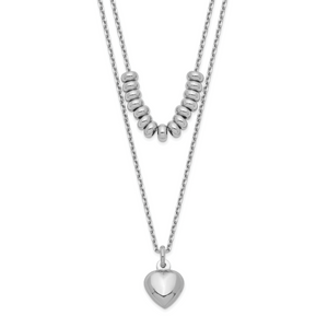 Sterling Silver Rhodium-plated 2-Strand Beads & Heart Dangle Necklace