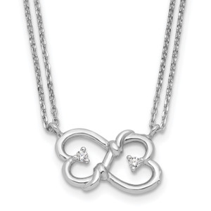 Sterling Silver Rhodium-plated Cubic Zirconia Heart 2-Strand with 1.5in ext Necklace