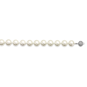 Sterling S Majestik Rh-pl 12-13mm Wht Imitat Shell Pearl with Cubic Zirconia Clasp Necklac