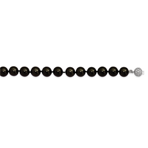 Sterling S Majestik Rh-pl 12-13mm Blk Imitat Shell Pearl with Cubic Zirconia Clasp Necklac