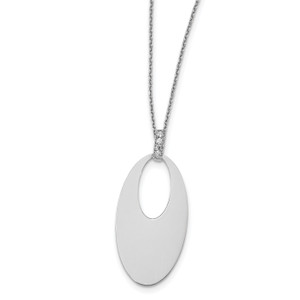 Leslie's Sterling Silver Polished Crystal Oval with 1 in ext. Necklace