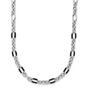 Leslie's Sterling Silver Rhodium-plated with Enamel Link with 2in ext. Necklace