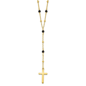 Sterling Silver Gold-tone Beaded Onyx Cross with 2 in ext. Necklace