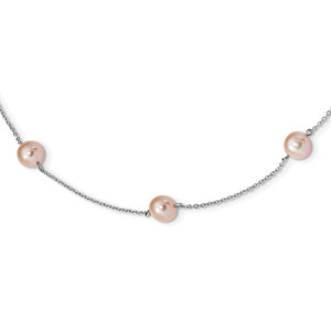 Sterling Silver RH 7-8mm Pink Round FWC Pearl 9 Station Necklace