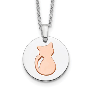 Sterling Silver RH-plated Rose Gold-plated Cat with 2in ext Necklace