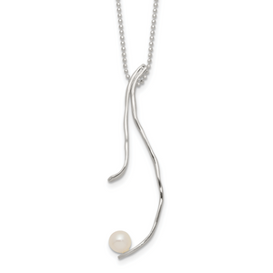 Sterling Silver Rhod-plated Hammered FWC Pearl with 2 in ext Necklace