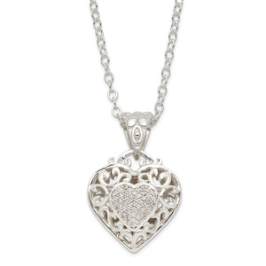 Sterling Silver Rhodium-plated Cubic Zirconia Heart Necklace